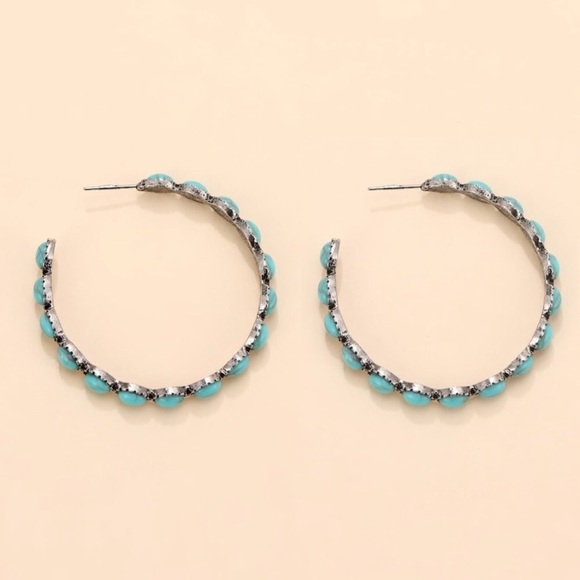 Turquoise Hoop Earrings - Picture 3 of 4